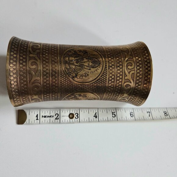 Brass tribal super wide cuff/bangle/bracelet with Ganesha image. - Picture 10 of 10